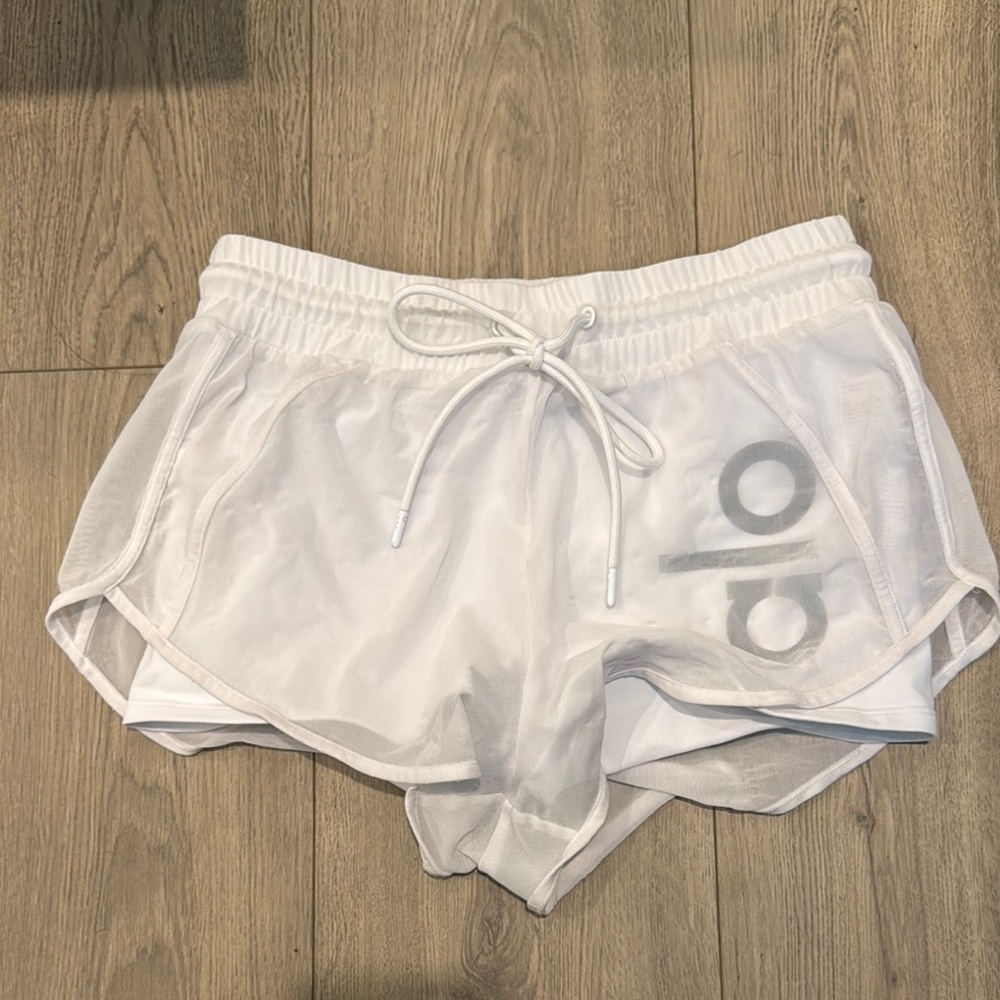 ALO Yoga White Athletic Shorts with Drawstring Waist